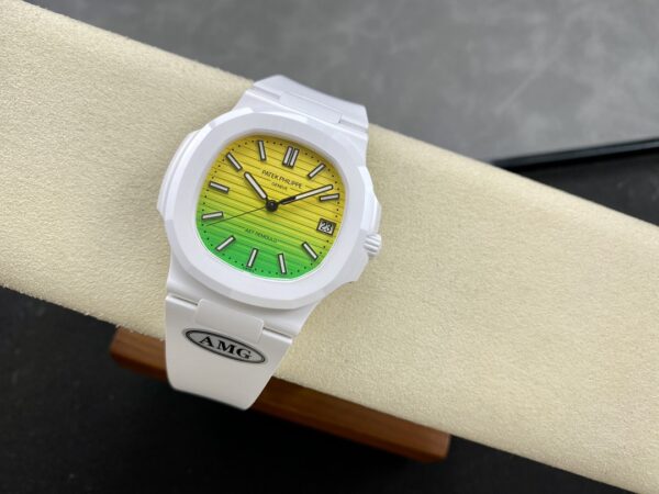 PATEK PHILIPPE AET Nautilus 5711 White Ceramic  AMG Factory Best Edition Yellow/Green Dial - Best Replica Watches Store For Sale!