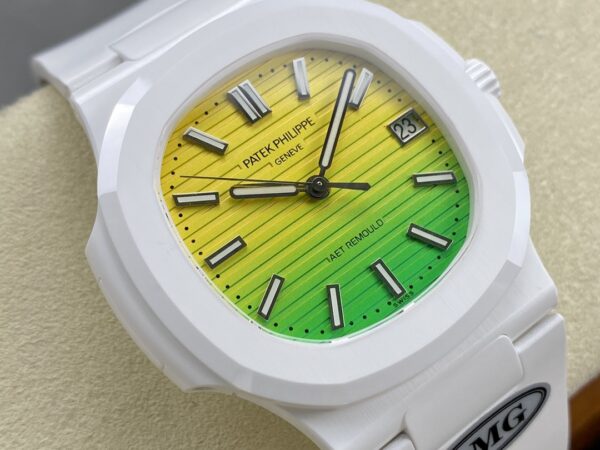 PATEK PHILIPPE AET Nautilus 5711 White Ceramic  AMG Factory Best Edition Yellow/Green Dial - Best Replica Watches Store For Sale!