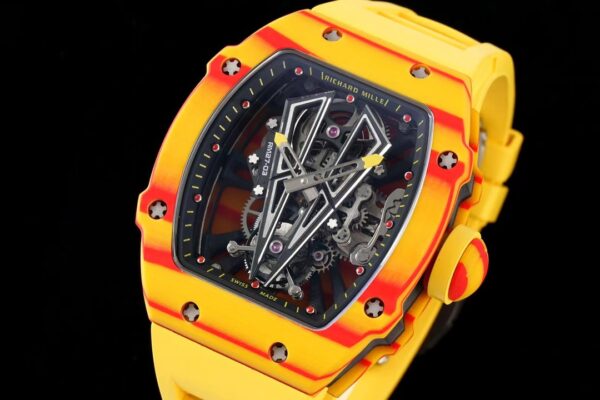 Richard Mille RM027-03 Real Tourbillon RM Factory Best Edition Orange/Red Carbon Skeleton Dial on Yellow Rubber Strap - Best Replica Watches Store For Sale!