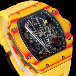 Richard Mille RM027-03 Real Tourbillon RM Factory Best Edition Orange/Red Carbon Skeleton Dial on Yellow Rubber Strap - Best Replica Watches Store For Sale!