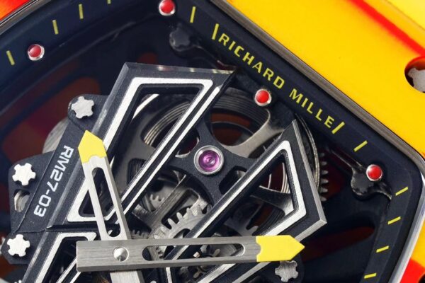 Richard Mille RM027-03 Real Tourbillon RM Factory Best Edition Orange/Red Carbon Skeleton Dial on Yellow Rubber Strap - Best Replica Watches Store For Sale!