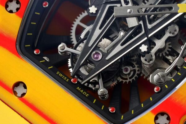 Richard Mille RM027-03 Real Tourbillon RM Factory Best Edition Orange/Red Carbon Skeleton Dial on Yellow Rubber Strap - Best Replica Watches Store For Sale!