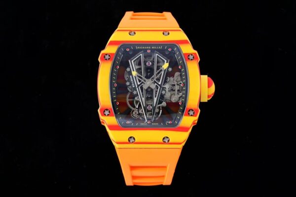 Richard Mille RM027-03 Real Tourbillon RM Factory Best Edition Orange/Red Carbon Skeleton Dial on Orange Rubber Strap - Best Replica Watches Store For Sale!