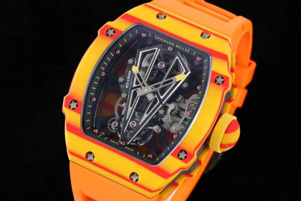 Richard Mille RM027-03 Real Tourbillon RM Factory Best Edition Orange/Red Carbon Skeleton Dial on Orange Rubber Strap - Best Replica Watches Store For Sale!