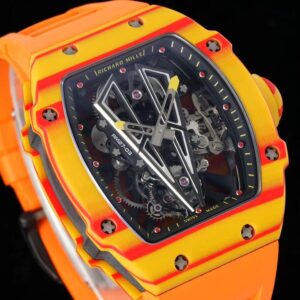 Richard Mille RM027-03 Real Tourbillon RM Factory Best Edition Orange/Red Carbon Skeleton Dial on Orange Rubber Strap - Best Replica Watches Store For Sale!