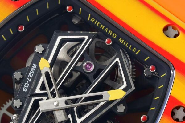 Richard Mille RM027-03 Real Tourbillon RM Factory Best Edition Orange/Red Carbon Skeleton Dial on Orange Rubber Strap - Best Replica Watches Store For Sale!