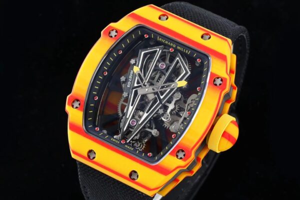 Richard Mille RM027-03 Tourbillon RM Factory Best Edition Orange/Red Carbon Skeleton Dial on Black Nylon Strap - Best Replica Watches Store For Sale!