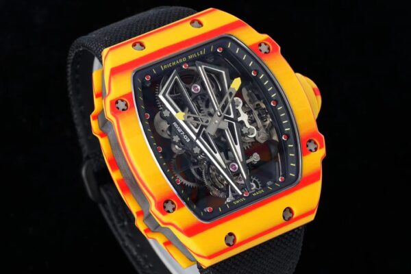 Richard Mille RM027-03 Tourbillon RM Factory Best Edition Orange/Red Carbon Skeleton Dial on Black Nylon Strap - Best Replica Watches Store For Sale!