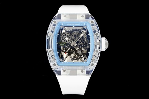 RICHARD MILLERM  RM35-01 Transparent RM Factory Best Edition Skeleton Blue Dial on White Rubber Strap Clone RMUL2 - Best Replica Watches Store For Sale!