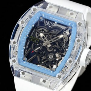 RICHARD MILLERM  RM35-01 Transparent RM Factory Best Edition Skeleton Blue Dial on White Rubber Strap Clone RMUL2 - Best Replica Watches Store For Sale!