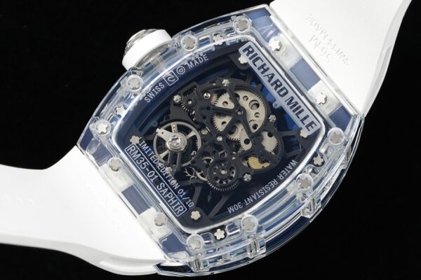 RICHARD MILLERM  RM35-01 Transparent RM Factory Best Edition  White Rubber Strap - Best Replica Watches Store For Sale!