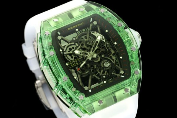 RICHARD MILLERM RM35-01 Green Transparent RM Factory Best Edition White Rubber Strap - Best Replica Watches Store For Sale!