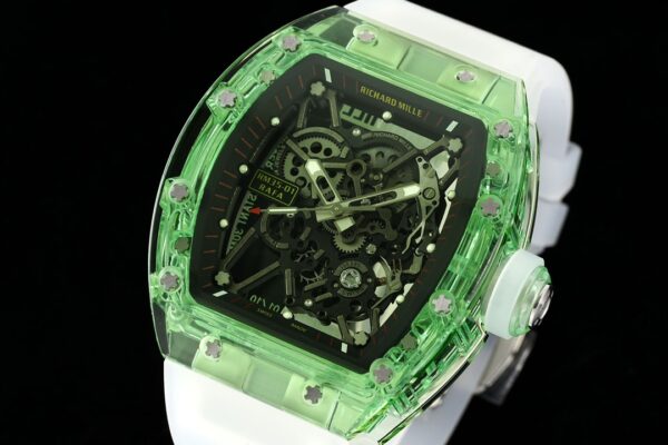 RICHARD MILLERM RM35-01 Green Transparent RM Factory Best Edition White Rubber Strap - Best Replica Watches Store For Sale!