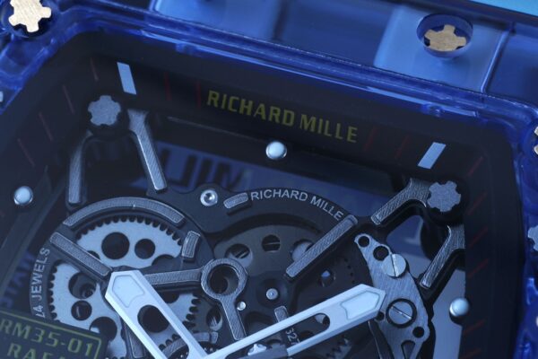 RICHARD MILLERM RM35-01 Blue Transparent RM Factory Best Edition Blue Rubber Strap - Best Replica Watches Store For Sale!