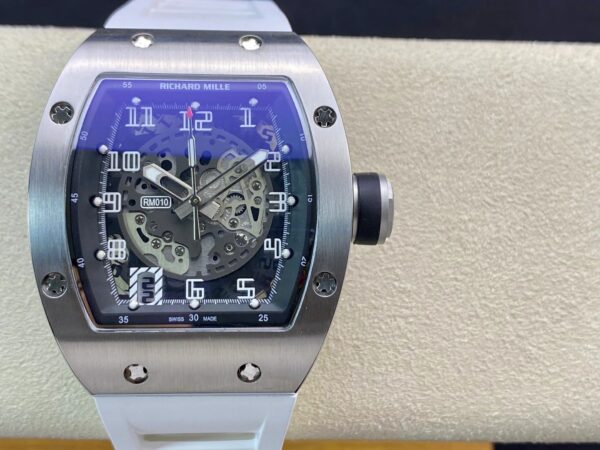 RICHARD MILLERM RM010 SS RM Factory Best Edition Black Dial on White Rubber Strap - Best Replica Watches Store For Sale!