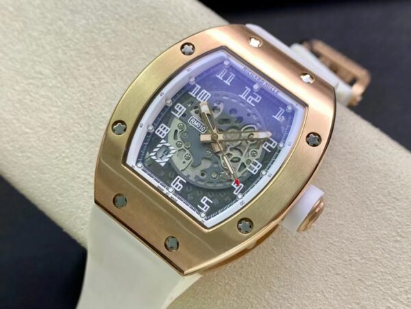 RICHARD MILLERM RM010 RG RM Factory Best Edition Black Dial on White Rubber Strap - Best Replica Watches Store For Sale!