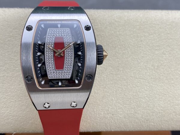 RICHARD MILLERM RM007 RM07-01 SS BBA Factory Best Edition Black dial with diamond centre on Red Rubber Strap - Best Replica Watches Store For Sale!