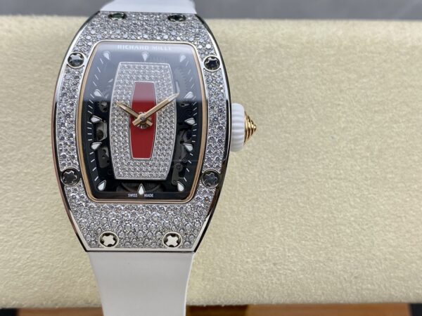 RICHARD MILLERM RM07-01 SS BBA Factory Best Edition Diamond Case on White Rubber Strap - Best Replica Watches Store For Sale!