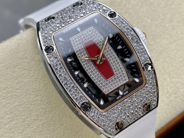 RICHARD MILLERM RM07-01 SS BBA Factory Best Edition Diamond Case on White Rubber Strap - Best Replica Watches Store For Sale!