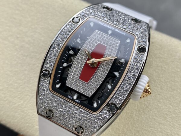 RICHARD MILLERM RM07-01 SS BBA Factory Best Edition Diamond Case on White Rubber Strap - Best Replica Watches Store For Sale!