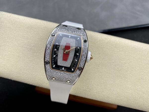RICHARD MILLERM RM07-01 SS BBA Factory Best Edition Diamond Case on White Rubber Strap - Best Replica Watches Store For Sale!