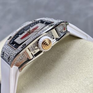 RICHARD MILLERM RM07-01 SS BBA Factory Best Edition Diamond Case on White Rubber Strap - Best Replica Watches Store For Sale!