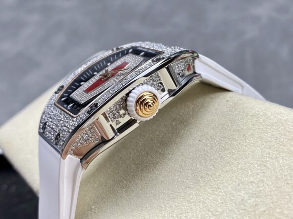 RICHARD MILLERM RM07-01 SS BBA Factory Best Edition Diamond Case on White Rubber Strap - Best Replica Watches Store For Sale!