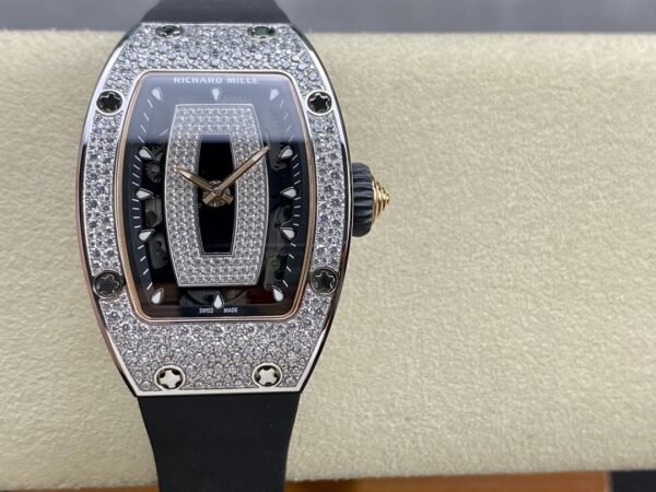 RICHARD MILLERM RM07-01 SS BBA Factory Best Edition Diamond Case on White Rubber Strap - Best Replica Watches Store For Sale!