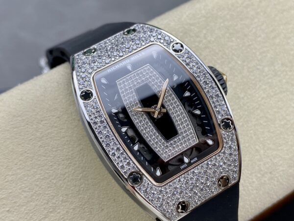 RICHARD MILLERM RM07-01 SS BBA Factory Best Edition Diamond Case on White Rubber Strap - Best Replica Watches Store For Sale!