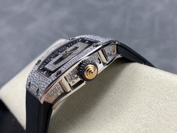 RICHARD MILLERM RM07-01 SS BBA Factory Best Edition Diamond Case on White Rubber Strap - Best Replica Watches Store For Sale!