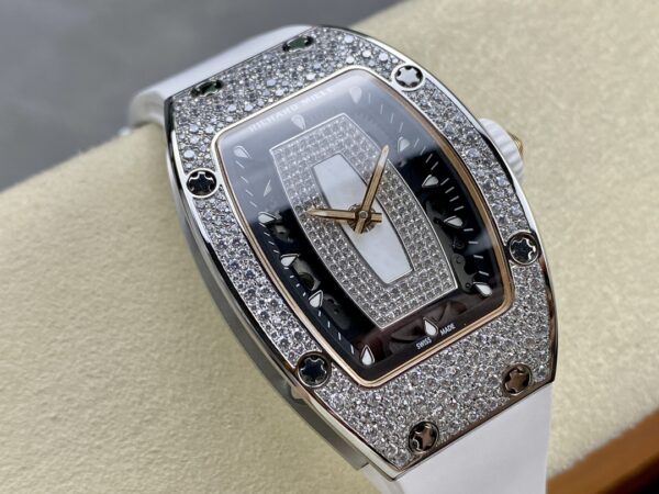 RICHARD MILLERM RM07-01 SS BBA Factory Best Edition Diamond Case on White Rubber Strap - Best Replica Watches Store For Sale!