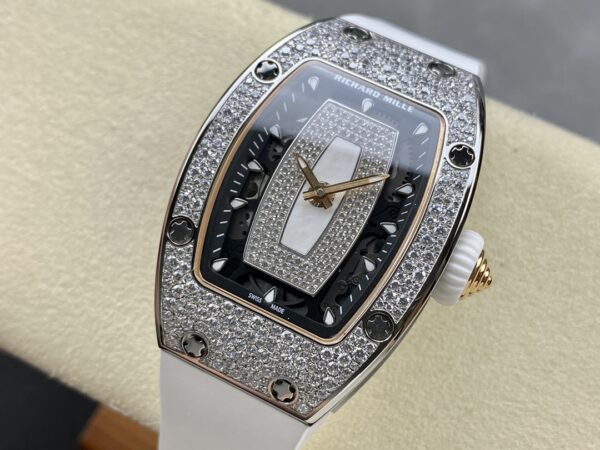 RICHARD MILLERM RM07-01 SS BBA Factory Best Edition Diamond Case on White Rubber Strap - Best Replica Watches Store For Sale!