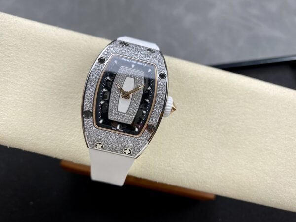 RICHARD MILLERM RM07-01 SS BBA Factory Best Edition Diamond Case on White Rubber Strap - Best Replica Watches Store For Sale!