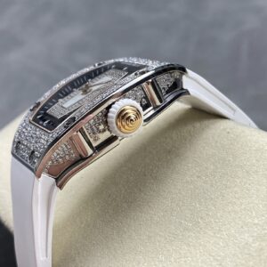 RICHARD MILLERM RM07-01 SS BBA Factory Best Edition Diamond Case on White Rubber Strap - Best Replica Watches Store For Sale!