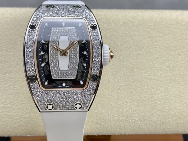 RICHARD MILLERM RM07-01 SS BBA Factory Best Edition Diamond Case on White Rubber Strap - Best Replica Watches Store For Sale!