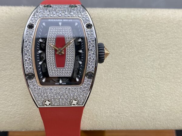 RICHARD MILLERM RM07-01 SS BBA Factory Best Edition Diamond Case on Red Rubber Strap - Best Replica Watches Store For Sale!