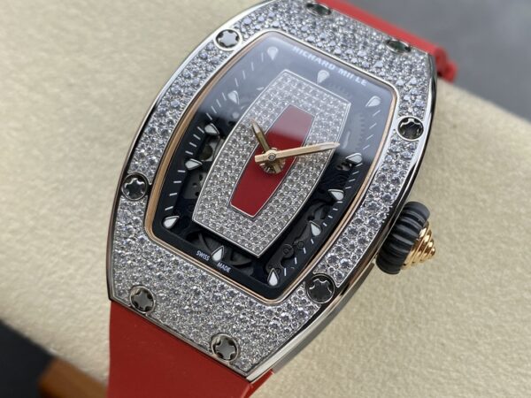 RICHARD MILLERM RM07-01 SS BBA Factory Best Edition Diamond Case on Red Rubber Strap - Best Replica Watches Store For Sale!