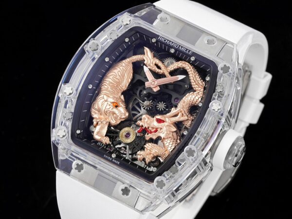 RICHARD MILLERM RM51 Transparent Tourbillon RM Factory Best Edition RG Tiger/Dragon Dial - Best Replica Watches Store For Sale!