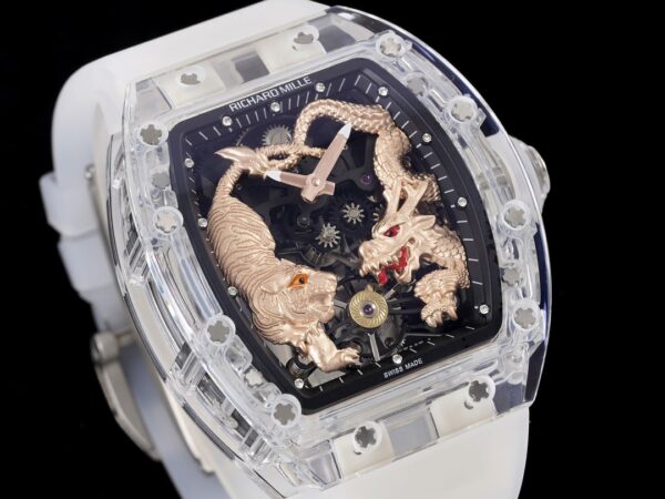 RICHARD MILLERM RM51 Transparent Tourbillon RM Factory Best Edition RG Tiger/Dragon Dial - Best Replica Watches Store For Sale!