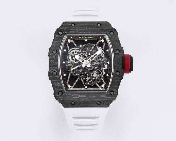RICHARD MILLE RM35-01 Black Carbon BBR Factory Best Edition Skeleton Dial on White Rubber Strap Clone RMUL3 - Best Replica Watches Store For Sale!