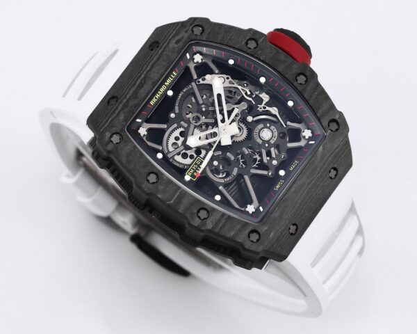 RICHARD MILLE RM35-01 Black Carbon BBR Factory Best Edition Skeleton Dial on White Rubber Strap Clone RMUL3 - Best Replica Watches Store For Sale!