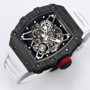 RICHARD MILLE RM35-01 Black Carbon BBR Factory Best Edition Skeleton Dial on White Rubber Strap Clone RMUL3 - Best Replica Watches Store For Sale!