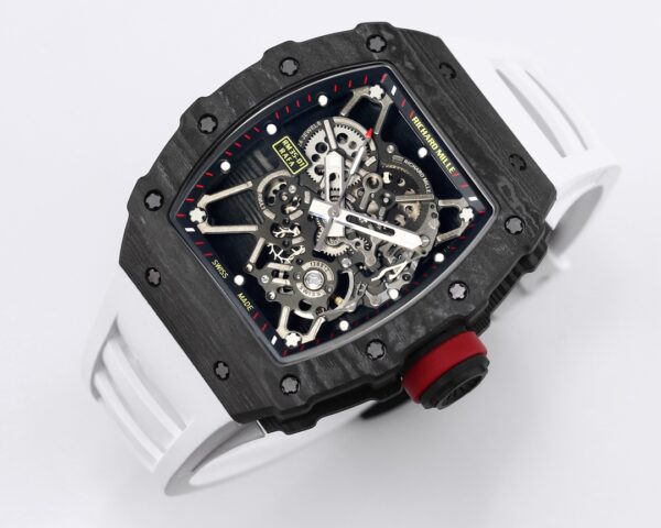 RICHARD MILLE RM35-01 Black Carbon BBR Factory Best Edition Skeleton Dial on White Rubber Strap Clone RMUL3 - Best Replica Watches Store For Sale!