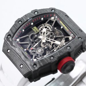 RICHARD MILLE RM35-01 Black Carbon BBR Factory Best Edition Skeleton Dial on White Rubber Strap Clone RMUL3 - Best Replica Watches Store For Sale!