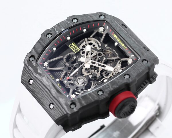 RICHARD MILLE RM35-01 Black Carbon BBR Factory Best Edition Skeleton Dial on White Rubber Strap Clone RMUL3 - Best Replica Watches Store For Sale!