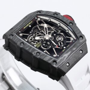 RICHARD MILLE RM35-01 Black Carbon BBR Factory Best Edition Skeleton Dial on White Rubber Strap Clone RMUL3 - Best Replica Watches Store For Sale!