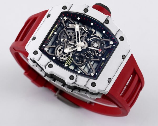 RICHARD MILLE RM35-01 White Carbon BBR Factory Best Edition Red Rubber Strap - Best Replica Watches Store For Sale!