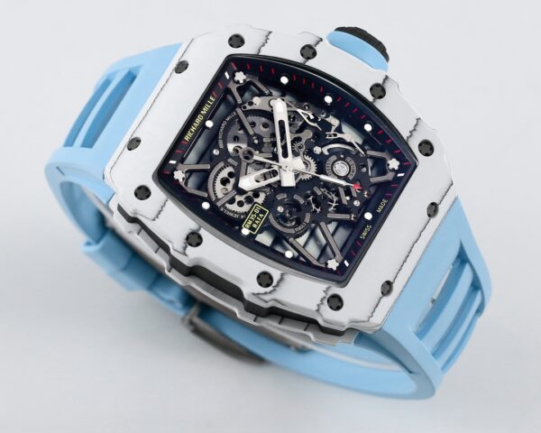 RICHARD MILLE RM35-01 White Carbon BBR Factory Best Edition Blue Rubber Strap - Best Replica Watches Store For Sale!