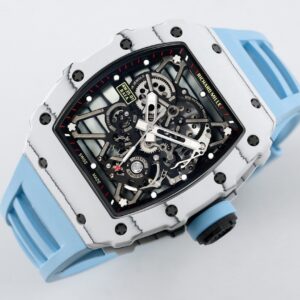 RICHARD MILLE RM35-01 White Carbon BBR Factory Best Edition Blue Rubber Strap - Best Replica Watches Store For Sale!