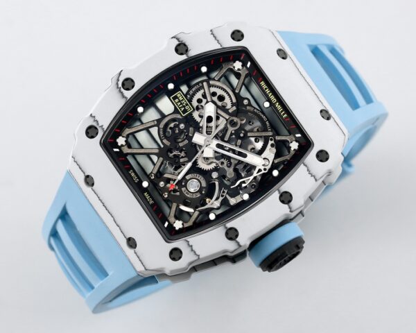 RICHARD MILLE RM35-01 White Carbon BBR Factory Best Edition Blue Rubber Strap - Best Replica Watches Store For Sale!